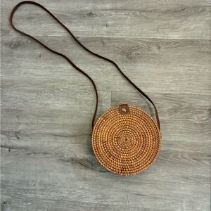 Round Woven Crossbody Bag - Tan